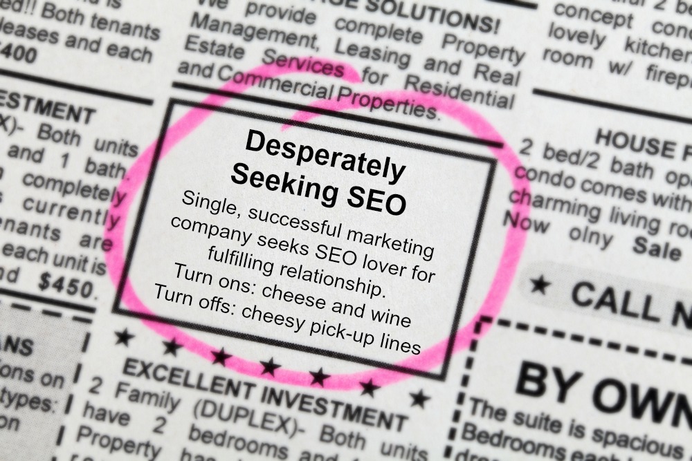 Single, successful marketing company seeks SEO lover for fulfilling relationship.  Turn Ons: cheese and wine.  Turn Offs: cheesy pick up lines.